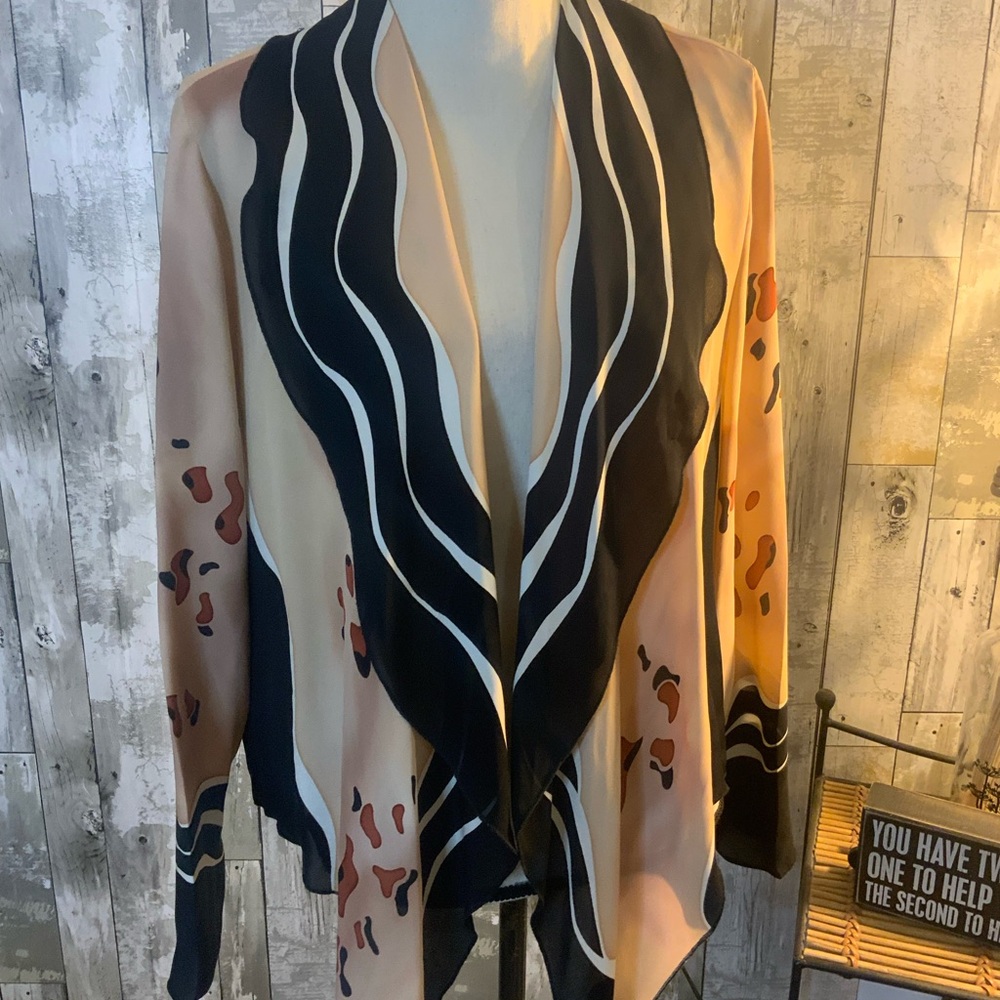 Stylish Multicolor Open Front Silk Cardigan. Size M
